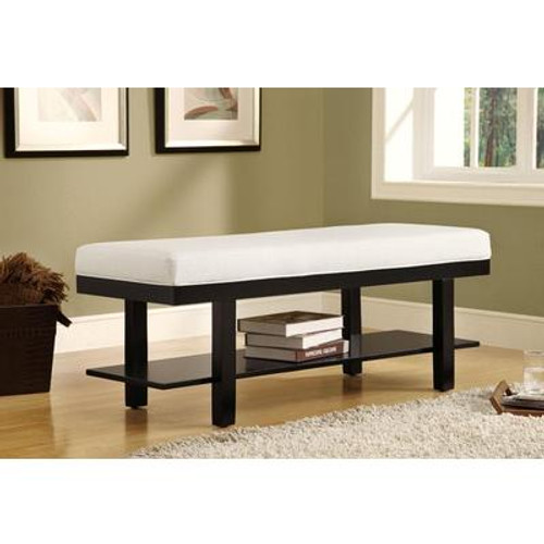 Bench - 48''L / Black Solid Wood / White Leather-Look