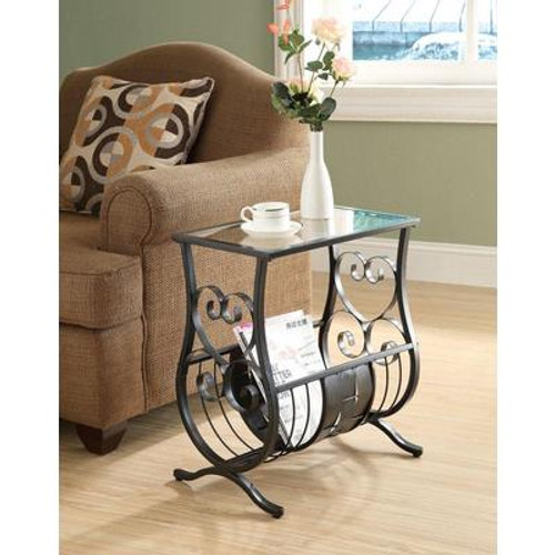 Accent Table - Satin Black Metal  With Tempered Glass