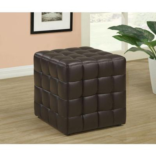 Ottoman - Dark Brown Leather-Look Fabric