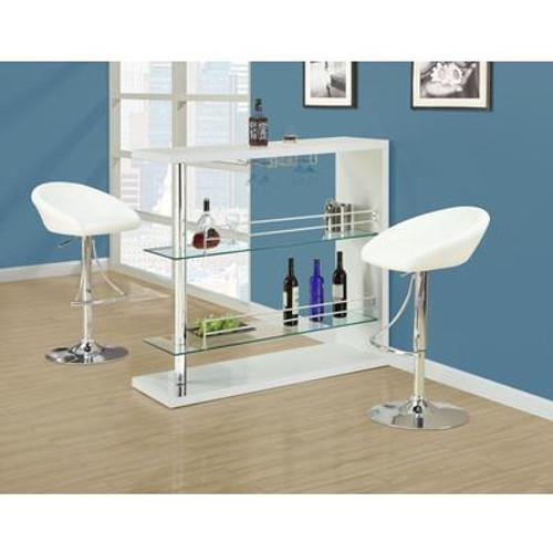 Home Bar - 48''L / White Glossy / Chrome Metal