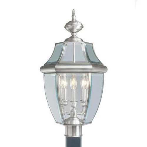 Providence 3 Light Brushed Nickel Incandescent Post Head with Clear Beveled Glass