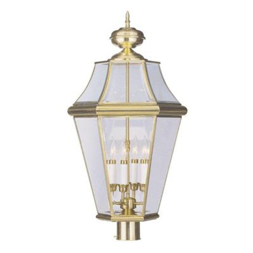 Providence 4 Light Bright Brass Incandescent Post Head with Clear Beveled Glass