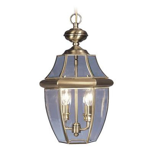 Providence 2 Light Antique Brass Incandescent Pendant with Clear Beveled Glass