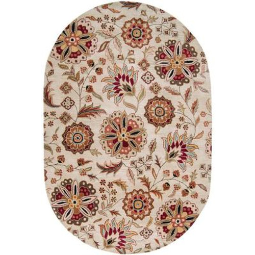 Antioch Ivory Wool 8 Ft. x 10 Ft. Area Rug Oval