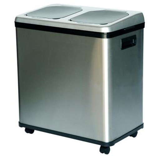 16 Gallon Dual-Compartment Stainless Steel Automatic Sensor Touchless Recycle Bin/Trash Can