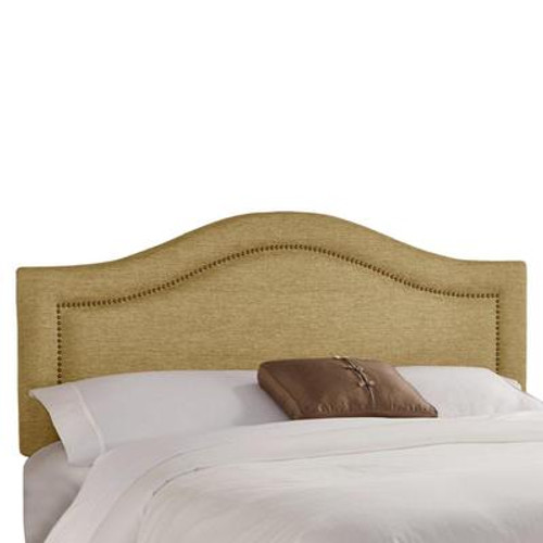 California King Inset Nail Button Headboard in Glitz Filbert with Brass Nail Buttons