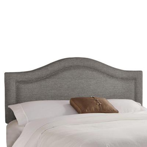 California King Inset Nail Button Headboard in Groupie Pewter with Pewter Nail Buttons