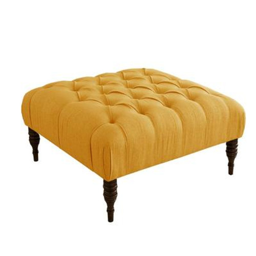 Tufted Cocktail Ottoman in Linen French Yellow