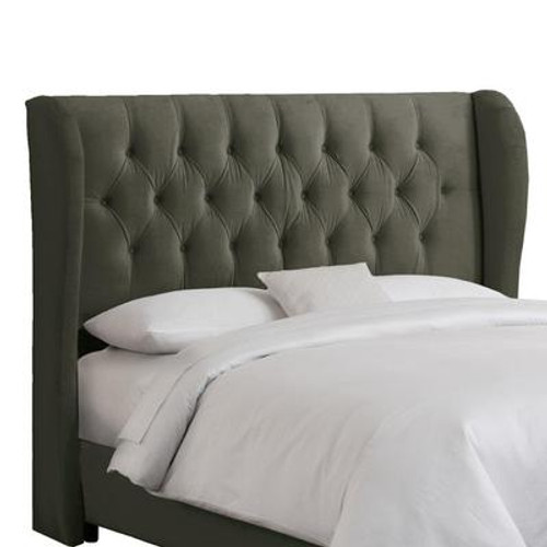 Queen Tufted Wingback Headboard in Velvet Pewter