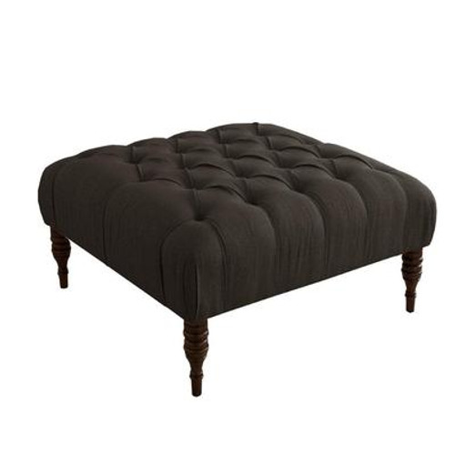 Tufted Cocktail Ottoman in Linen Charcoal