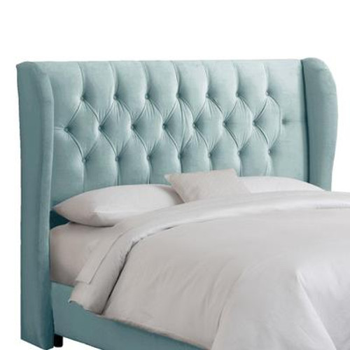 King Tufted Wingback Headboard in Velvet Pool