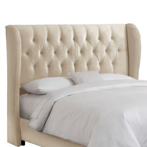 California King Tufted Wingback Headboard in Velvet Buckwheat