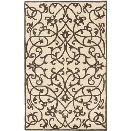 Handmade Abstract Art Cream Dark Khaki Grey Wool - 5 Ft. x 8 Ft. 0 In.