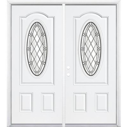 64''x80''x6 9/16'' Halifax Antique Black 3/4 Oval Lite Right Hand Entry Door with Brickmould