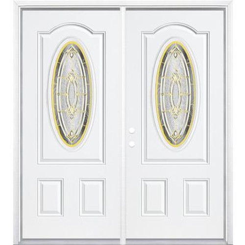 64''x80''x4 9/16'' Providence Brass 3/4 Oval Lite Right Hand Entry Door with Brickmould