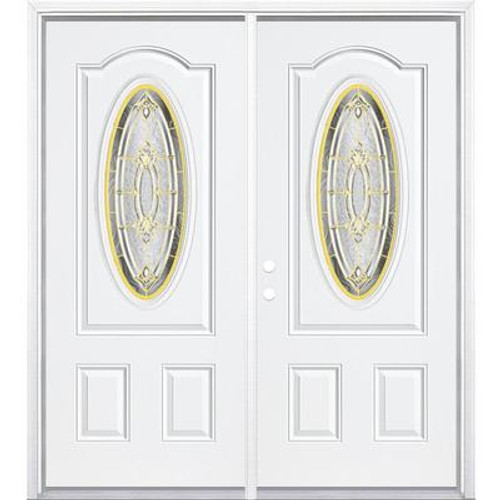 68''x80''x4 9/16'' Providence Brass 3/4 Oval Lite Right Hand Entry Door with Brickmould