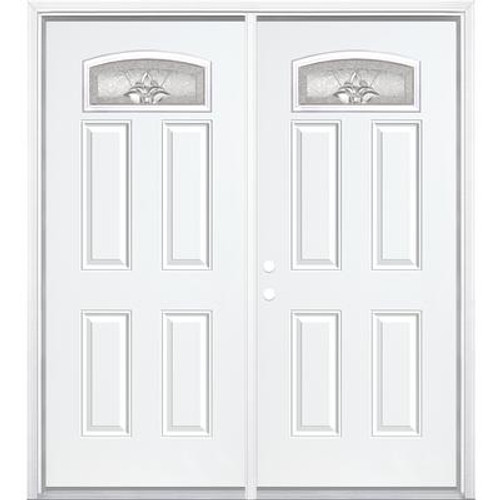 72''x80''x6 9/16'' Providence Nickel Camber Fan Lite Right Hand Entry Door with Brickmould