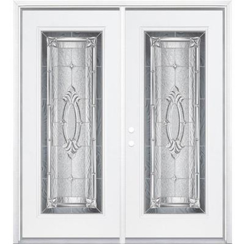 68''x80''x6 9/16'' Providence Nickel Full Lite Right Hand Entry Door with Brickmould