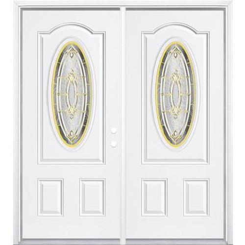 72''x80''x4 9/16'' Providence Brass 3/4 Oval Lite Left Hand Entry Door with Brickmould