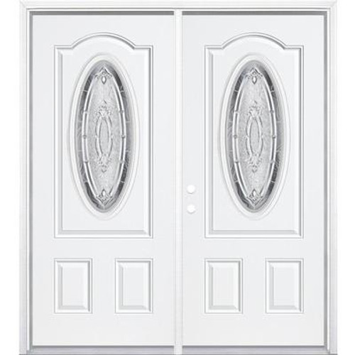 72''x80''x6 9/16'' Providence Nickel 3/4 Oval Lite Right Hand Entry Door with Brickmould