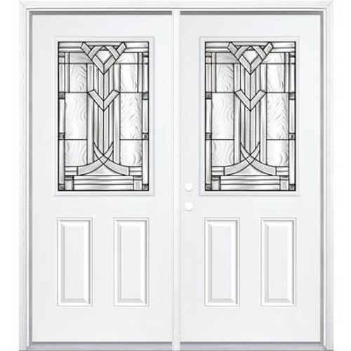 68''x80''x4 9/16'' Chatham Antique Black Half Lite Right Hand Entry Door with Brickmould