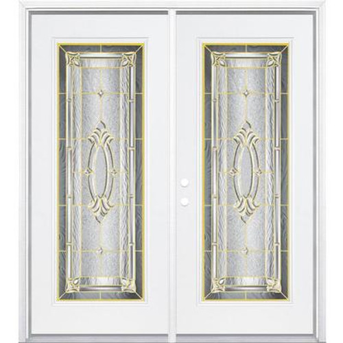 72''x80''x4 9/16'' Providence Brass Full Lite Right Hand Entry Door with Brickmould