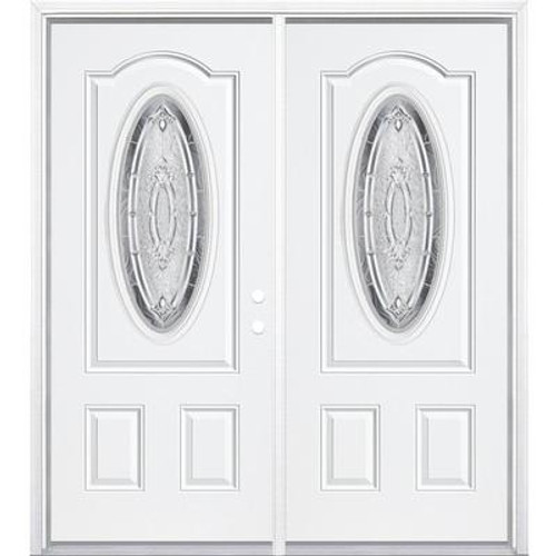 68''x80''x6 9/16'' Providence Nickel 3/4 Oval Lite Left Hand Entry Door with Brickmould