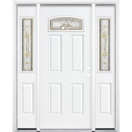 69''x80''x4 9/16'' Providence Brass Camber Fan Lite Left Hand Entry Door with Brickmould