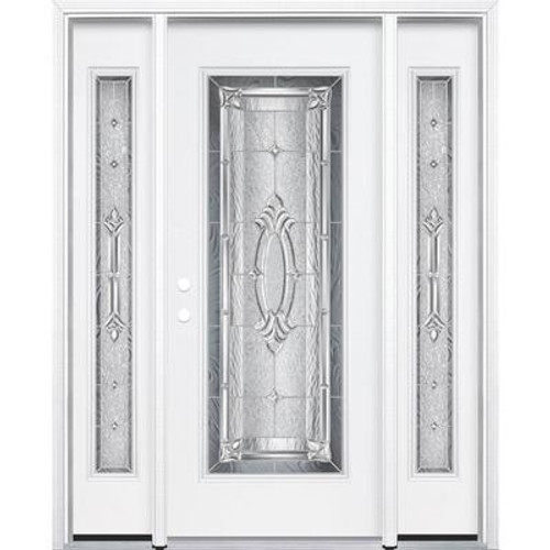 69''x80''x6 9/16'' Providence Nickel Full Lite Right Hand Entry Door with Brickmould