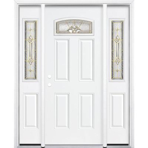 69''x80''x4 9/16'' Providence Brass Camber Fan Lite Right Hand Entry Door with Brickmould