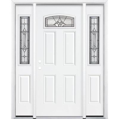 69''x80''x4 9/16'' Providence Antique Black Camber Fan Lite RH Entry Door with Brickmould