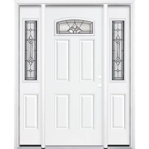 67''x80''x6 9/16'' Providence Antique Black Camber Fan Lite LH Entry Door with Brickmould