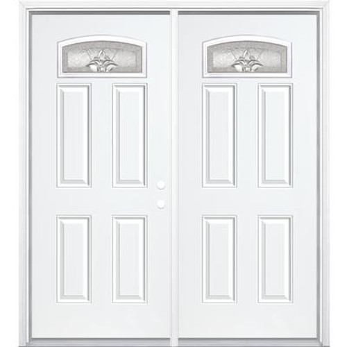 64''x80''x4 9/16'' Providence Nickel Camber Fan Lite Left Hand Entry Door with Brickmould