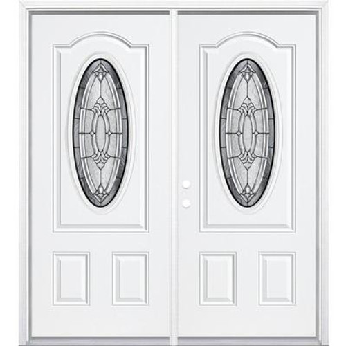 72''x80''x6 9/16'' Providence Antique Black 3/4 Oval Lite Right Hand Entry Door with Brickmould