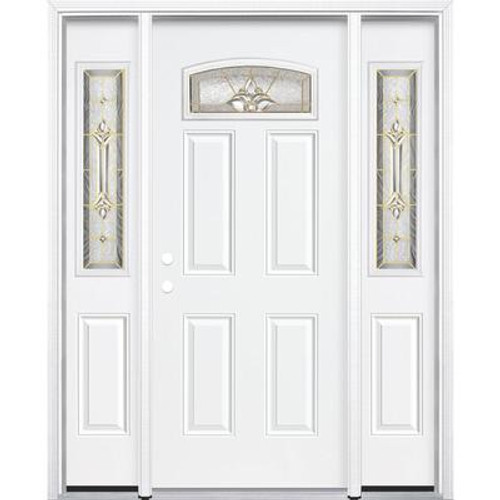 69''x80''x6 9/16'' Providence Brass Camber Fan Lite Right Hand Entry Door with Brickmould