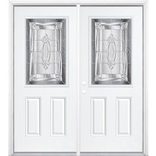 72''x80''x4 9/16'' Providence Nickel Half Lite Right Hand Entry Door with Brickmould