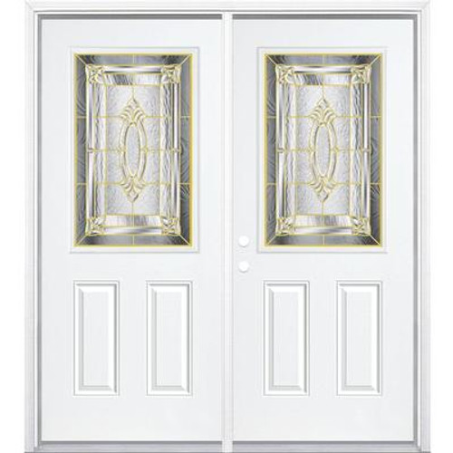 72''x80''x6 9/16'' Providence Brass Half Lite Right Hand Entry Door with Brickmould
