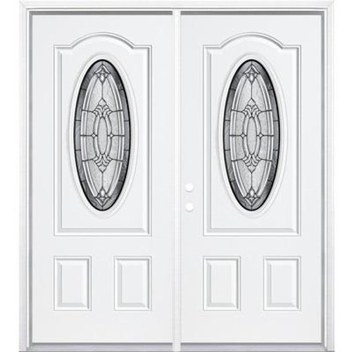 72''x80''x4 9/16'' Providence Antique Black 3/4 Oval Lite Right Hand Entry Door with Brickmould