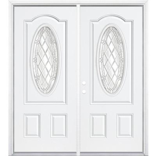 64''x80''x4 9/16'' Halifax Nickel 3/4 Oval Lite Right Hand Entry Door with Brickmould