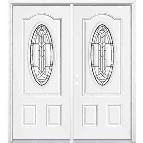 68''x80''x4 9/16'' Chatham Antique Black 3/4 Oval Lite Right Hand Entry Door with Brickmould
