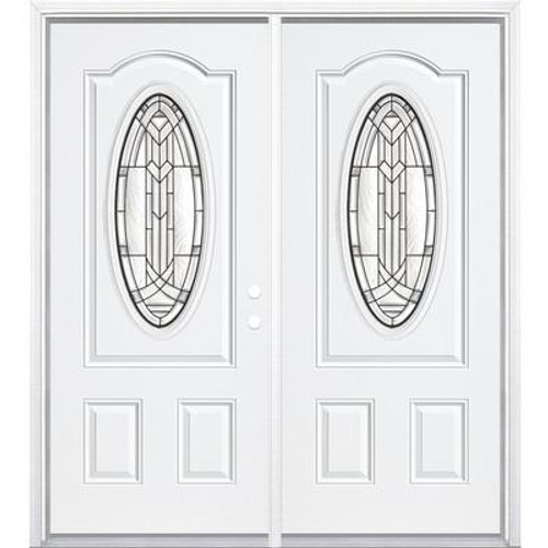 72''x80''x4 9/16'' Chatham Antique Black 3/4 Oval Lite Left Hand Entry Door with Brickmould