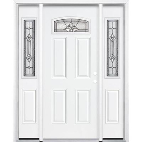 69''x80''x6 9/16'' Providence Antique Black Camber Fan Lite LH Entry Door with Brickmould