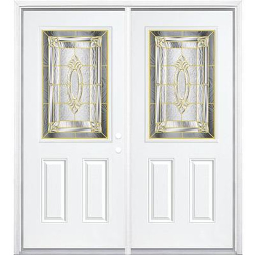 64''x80''x4 9/16'' Providence Brass Half Lite Left Hand Entry Door with Brickmould