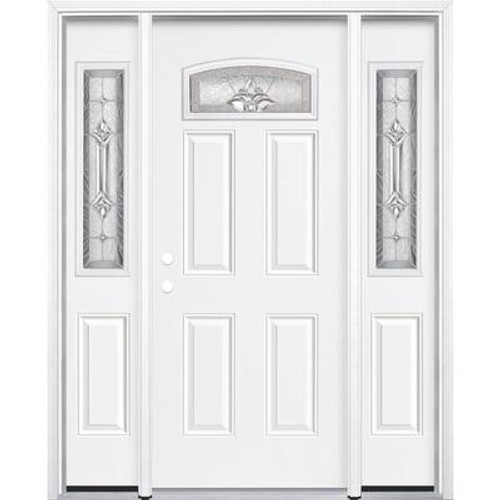 67''x80''x4 9/16'' Providence Nickel Camber Fan Lite Right Hand Entry Door with Brickmould
