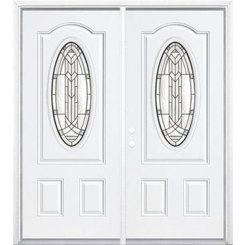 68''x80''x6 9/16'' Chatham Antique Black 3/4 Oval Lite Right Hand Entry Door with Brickmould