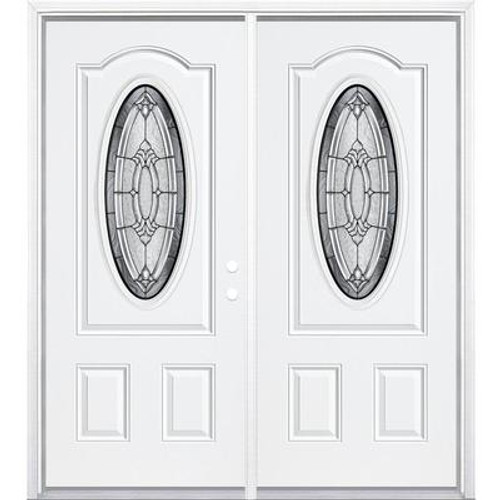 68''x80''x6 9/16'' Providence Antique Black 3/4 Oval Lite Left Hand Entry Door with Brickmould