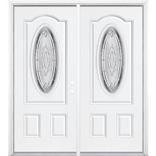 68''x80''x4 9/16'' Providence Nickel 3/4 Oval Lite Left Hand Entry Door with Brickmould