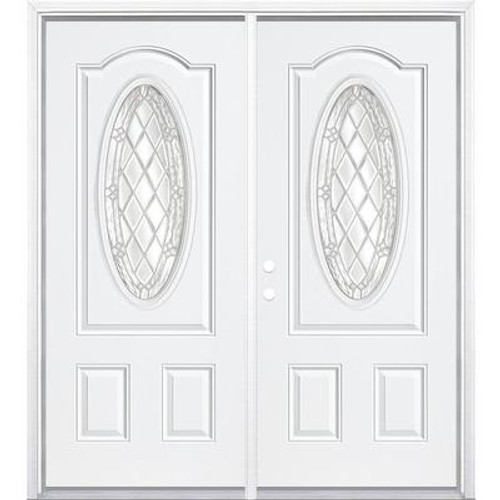 64''x80''x6 9/16'' Halifax Nickel 3/4 Oval Lite Right Hand Entry Door with Brickmould