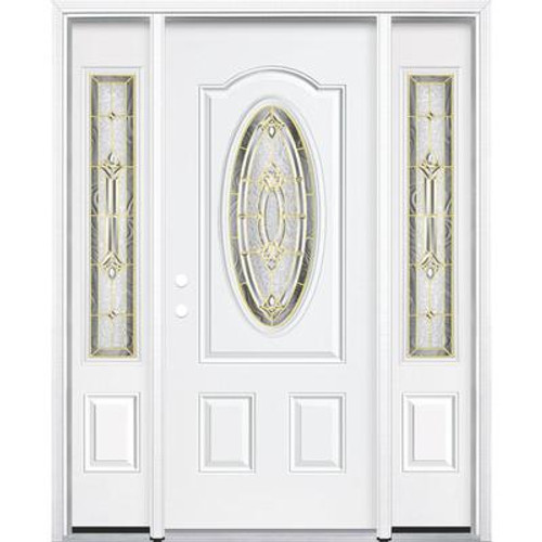 65''x80''x6 9/16'' Providence Brass 3/4 Oval Lite Right Hand Entry Door with Brickmould
