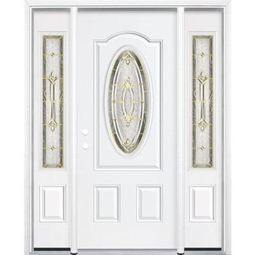 67''x80''x4 9/16'' Providence Brass 3/4 Oval Lite Right Hand Entry Door with Brickmould